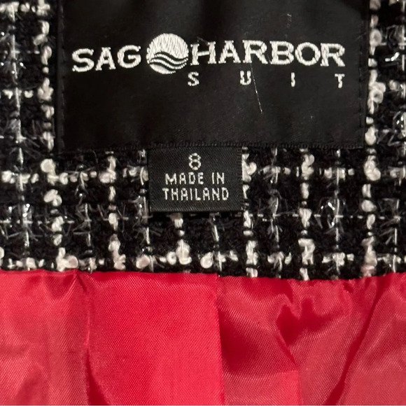 SAG HARBOR Black White Metallic Silver Woven Jacket / Blazer Sequin Trim Size 8 - Picture 9 of 11